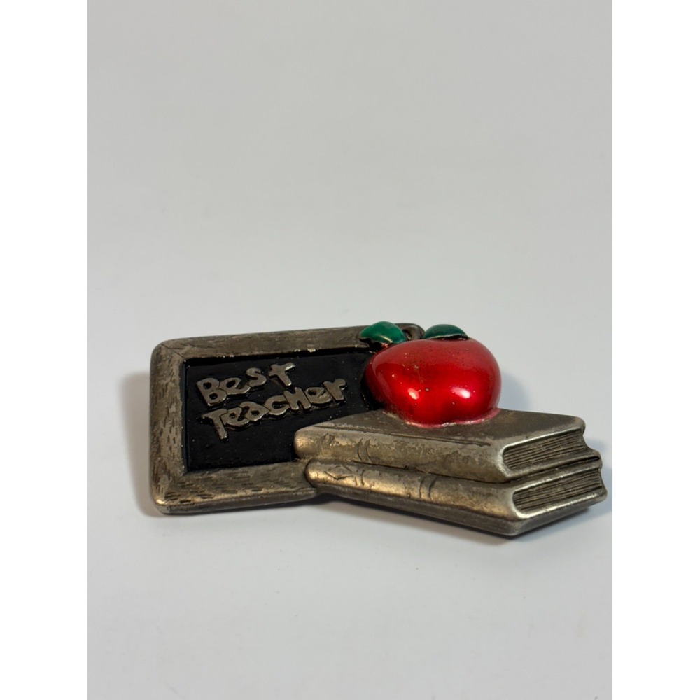 Vintage BEST TEACHER Brooch Pin with Apple and Book Details